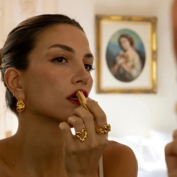 18k Gold Plated Shiny Retro Lava Earrings - Picture 3 of 8